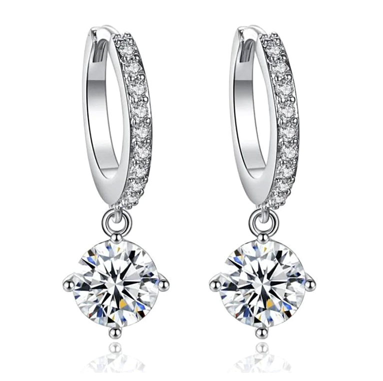 Luxury Moissanite Crystal Hoop 925 Sterling Silver Earrings for Women Girls Dangle Huggies Drop Earrings