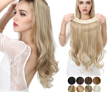 Synthetic No Clip Wave Hair Extensions Ombre Natural Black Blonde Pink One Piece False Hair Piece