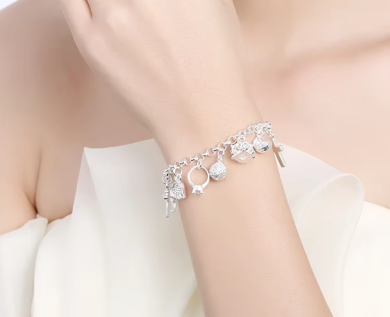 13 Pendants Bracelet Silver Color European and American Fashion Women's Multi-Element Jewelry Style Bracelet