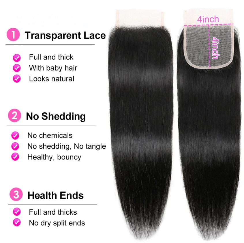 13x4 Lace Frontal Straight 4x4 5x5 Closure Swiss HD Body Wave Pre Plucked Transparent 100% Remy Human Hair