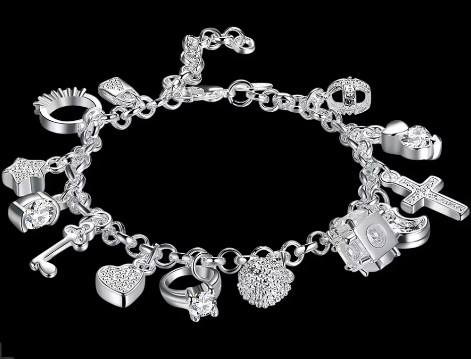 13 Pendants Bracelet Silver Color European and American Fashion Women's Multi-Element Jewelry Style Bracelet