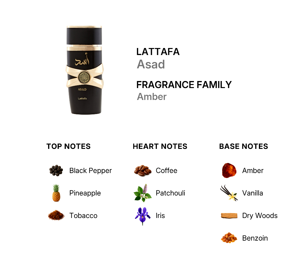 Lattafa Asad Eau de Parfum 3.4 Fl Oz / 100ml - Exquisite Amber Spicy Woody Men's Fragrance