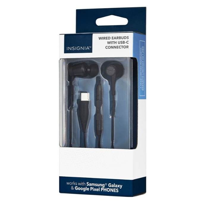 Insignia USB-C In Ear Wired Earbuds Earphones with In Line Microphone and Controls (BB)