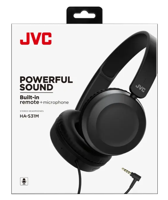 JVC Powerful Sound On Ear Headphones with Built in Microphone (BB)