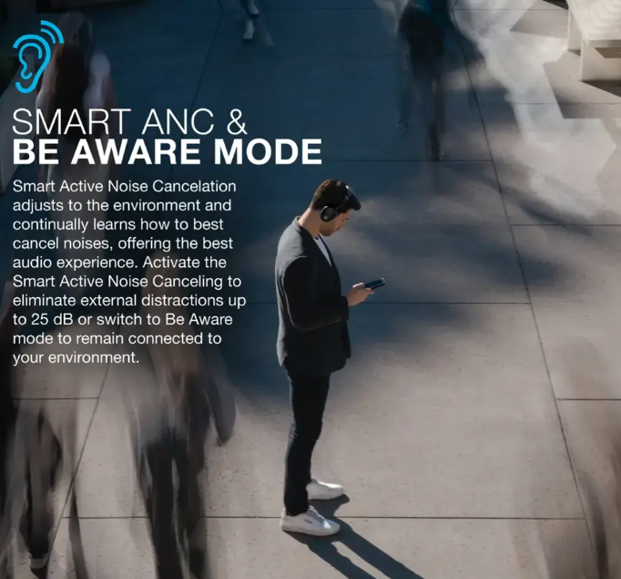 JLab JBuds Lux ANC Active Noice Canceling Headphones with Microphone and Foldable Design (BB)