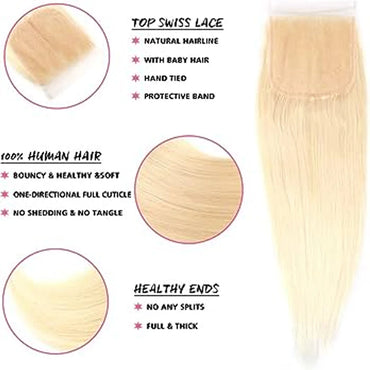 4x4 Top Lace Closure 613 Blonde Straight Brazilian Human Hair