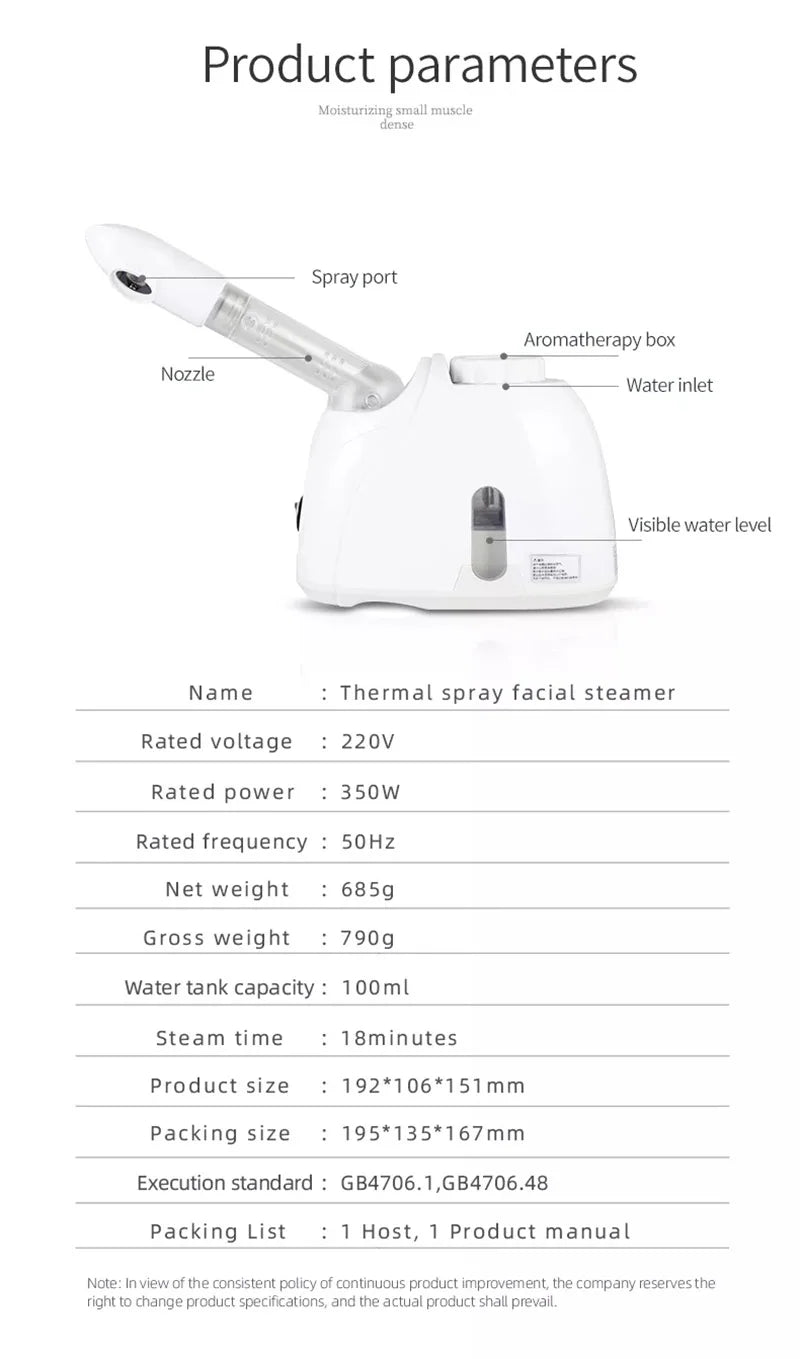 Salon Style Home Spa Warm Mist Facial Steamer Humidifier for Deep Cleaning Vaporizer Sprayer Skin Care