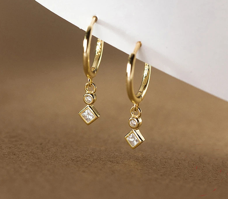 Elegant Crystal Dangle 925 Sterling Silver Hoop Earrings for Women Fine Jewelry Accessories