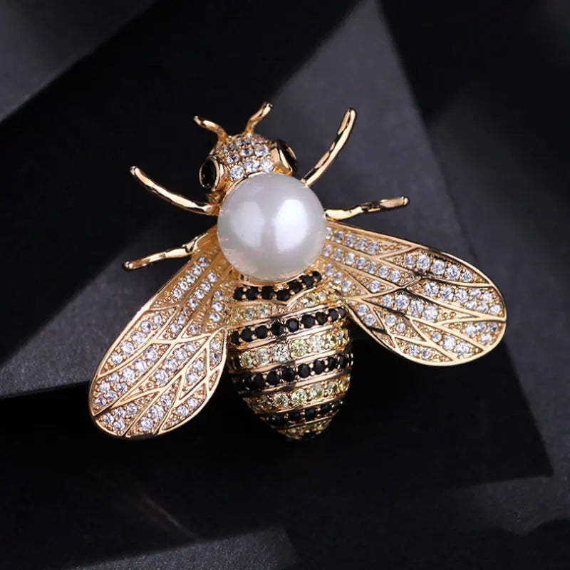 Luxury Crystals with Pearl Bee Brooch for Women Girls Rhinestone Gold Silver Color Pin Brooches Jewelry