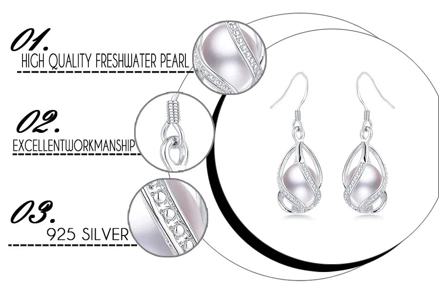 Elegant Crystal Water Drop Wave Pearl Earrings for Women Girls 925 Sterling Silver Genuine Natural Freshwater Pearls Jewelry
