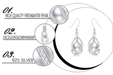Elegant Crystal Water Drop Wave Pearl Earrings for Women Girls 925 Sterling Silver Genuine Natural Freshwater Pearls Jewelry