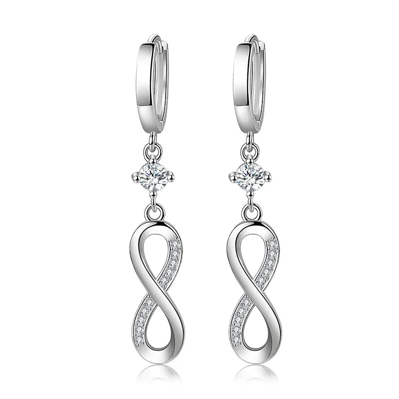 Infinity Symbol 925 Sterling Silver Tassel Crystal Drop Earrings For Women Girls Elegant Weave Fashion Jewelry