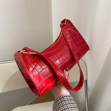 Fashion Alligator Crocodile Pattern Women's Leather Baguette Handbag Purse Underarm Small Messenger Bag