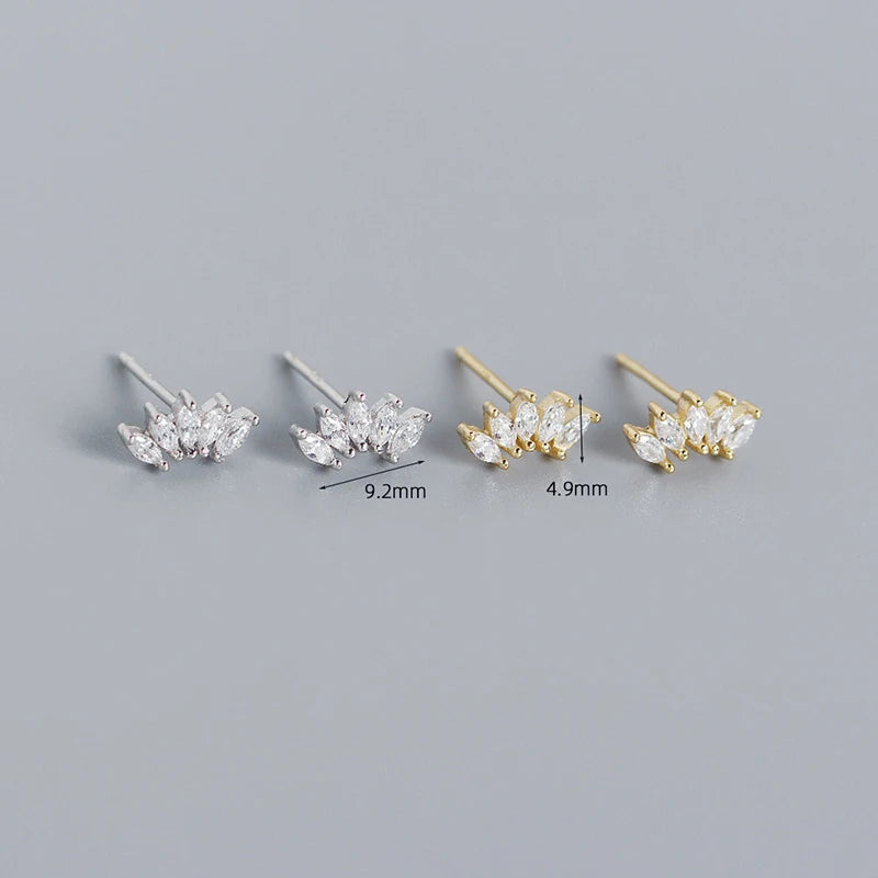 Trendy Crystal Floral Leaf 925 Sterling Silver Stud Earrings for Women Chic Fine Jewelry Accessories