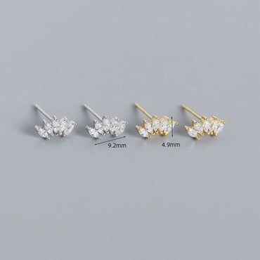 Trendy Crystal Floral Leaf 925 Sterling Silver Stud Earrings for Women Chic Fine Jewelry Accessories