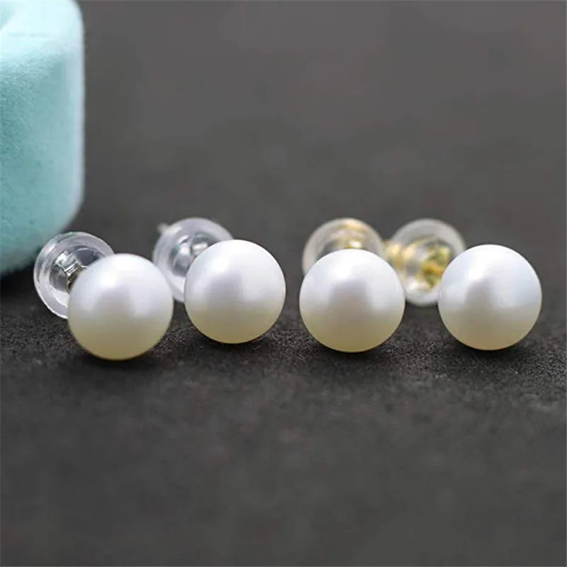 Cultured Natural Freshwater Pearl Stud Earrings for Women Girls 925 Sterling Silver Posts Elegant Jewelry