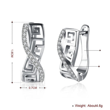 Popular Crystal Greek Key Design 925 Sterling Silver Hoop Earrings for Woman Jewelry Accessories