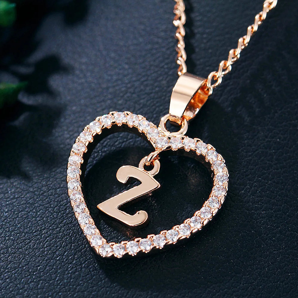 Luxury Crystal Heart Initial Letter Rose Gold Color Pendant Chain Necklace for Women Love Jewelry Accessories