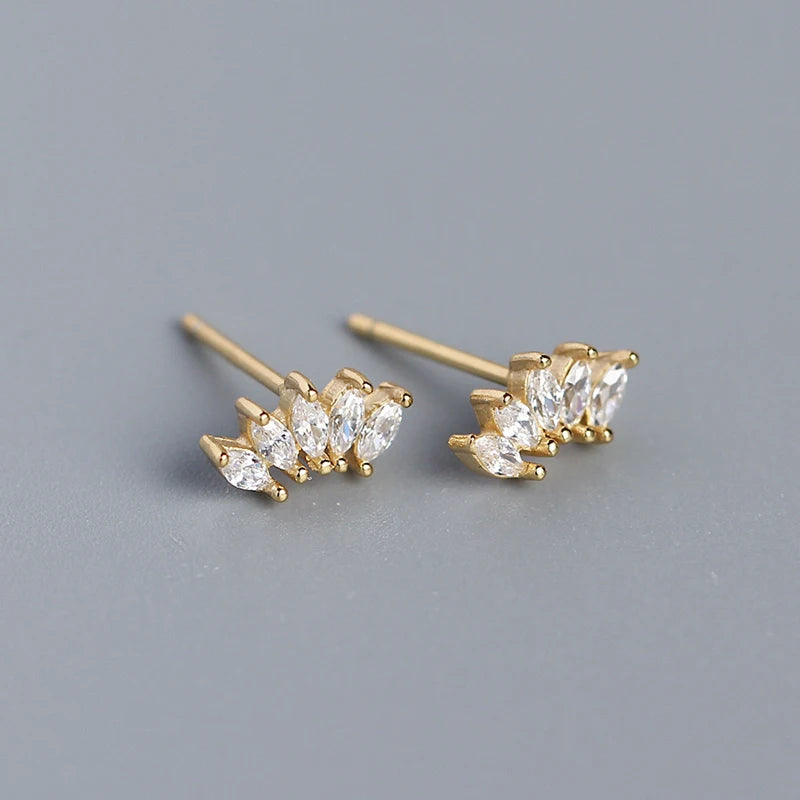 Trendy Crystal Floral Leaf 925 Sterling Silver Stud Earrings for Women Chic Fine Jewelry Accessories