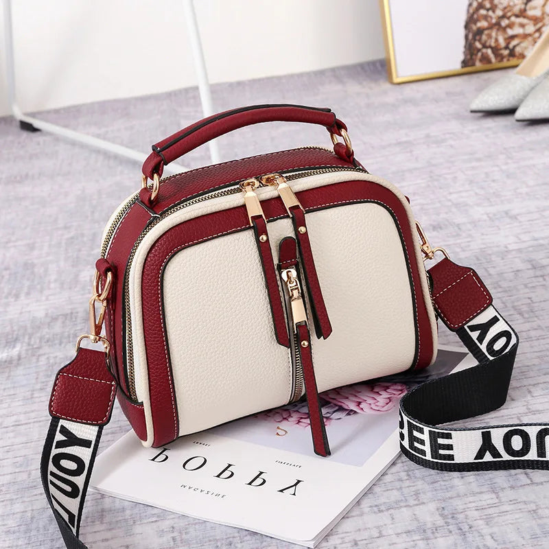 Women's Luxury Design Leather Shoulder Wide Strap Handbags Purses Crossbody Messenger Bags