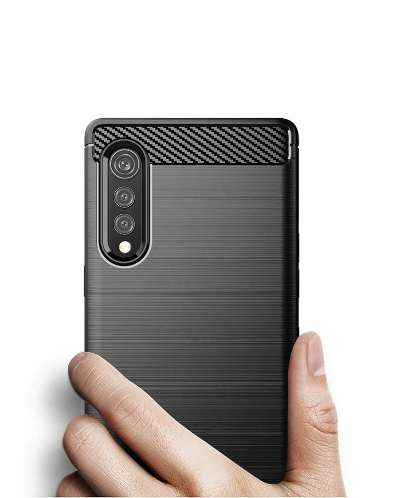 Shockproof Carbon Fiber Silicone Phone Case for LG Velvet 5G Rubber Bumper Cover