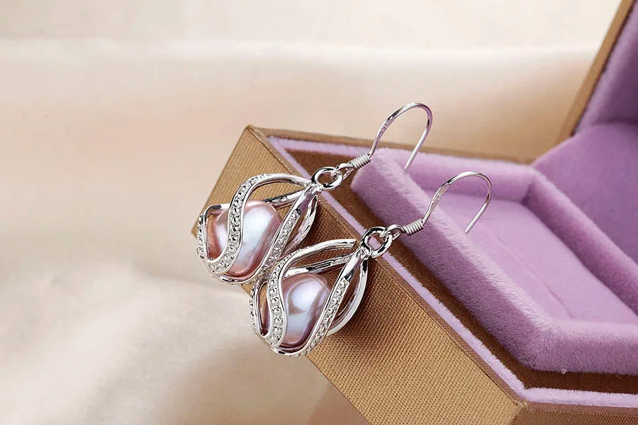 Elegant Crystal Water Drop Wave Pearl Earrings for Women Girls 925 Sterling Silver Genuine Natural Freshwater Pearls Jewelry