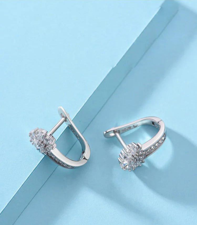 Luxurious Crystal Flowers Inlaid 925 Sterling Silver Hoop Earrings for Women Fancy Charm Jewelry Accessories
