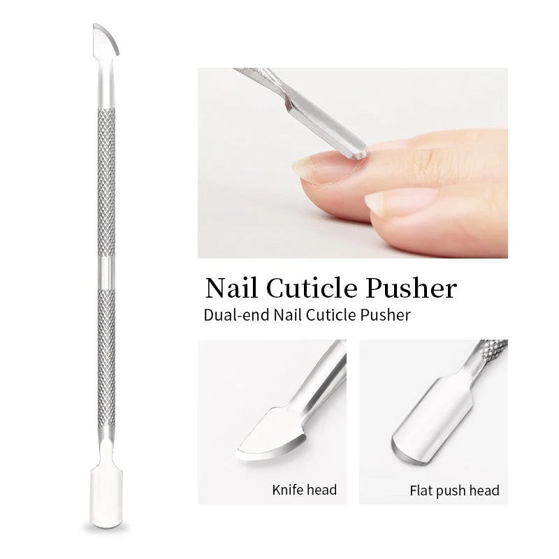 Stainless Steel Nail Care Tools Cuticle Pusher Clippers Scraper Dead Skin Remover for Pedicure Manicure Nail Art Cleaner