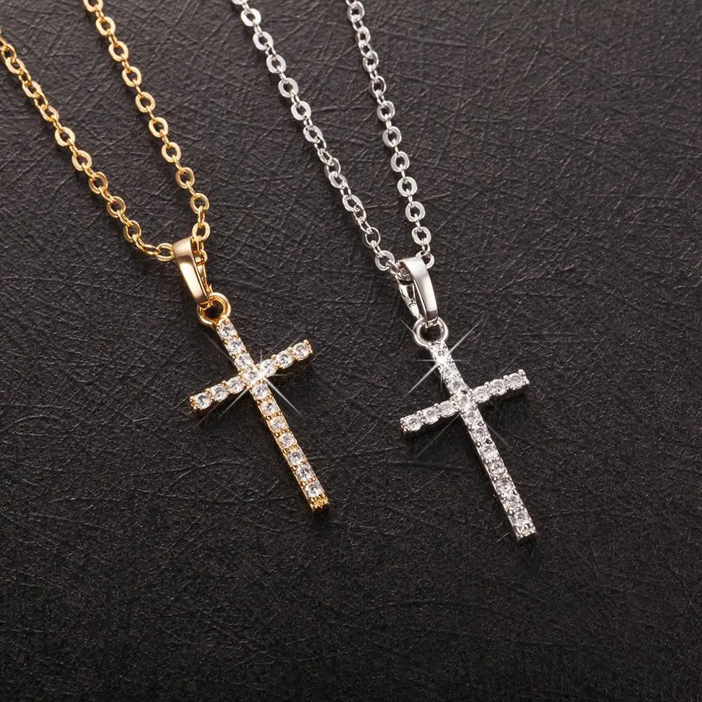 Luxury Crystal Cross Pendant Chain Necklace for Men and Women Fashion Jewelry Accessories