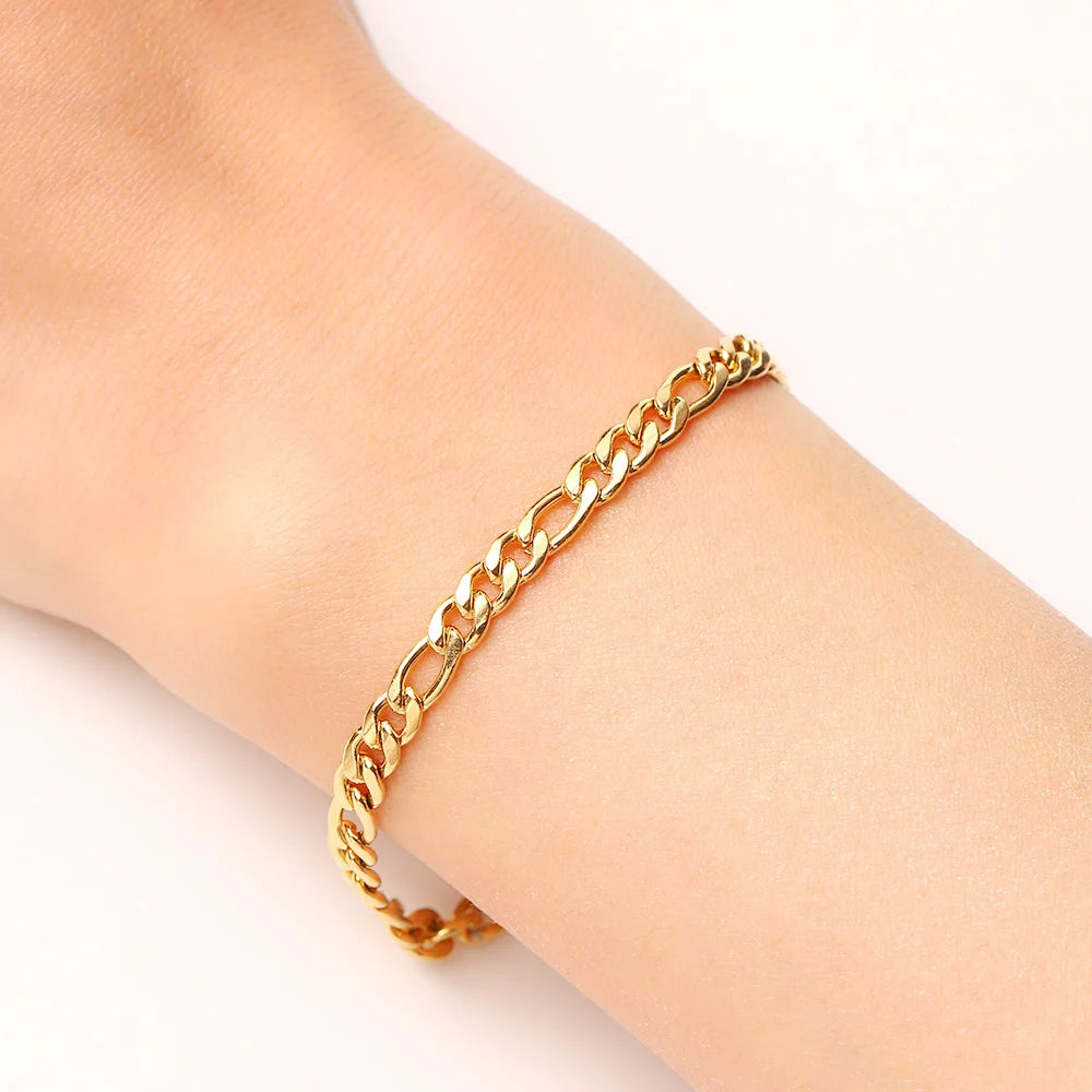 Figaro Style Stainless Steel Chain Bracelets For Men Women Gold Silver Color Classic Jewelry