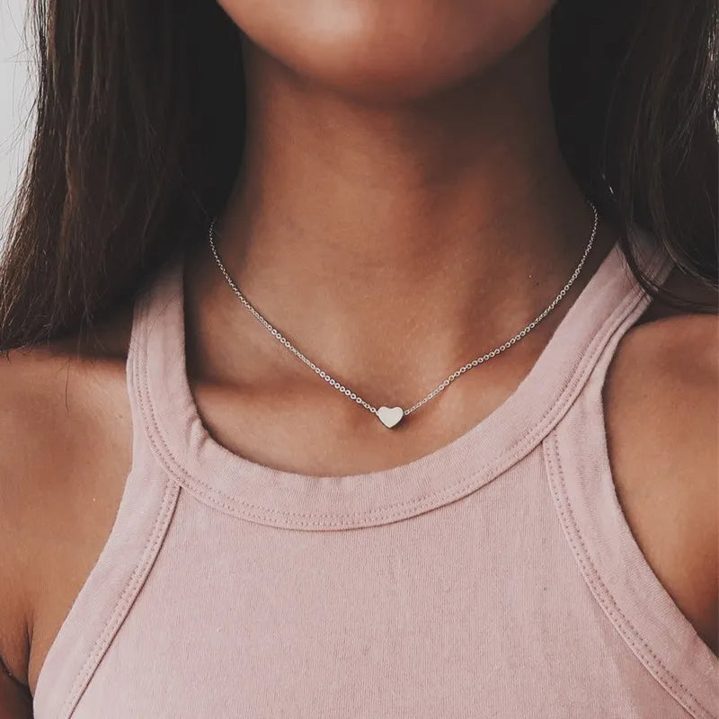 Heart Love Minimalist Necklaces for Women Girls Silver Gold Color Dainty Fashion Jewelry Clavicle Bijoux