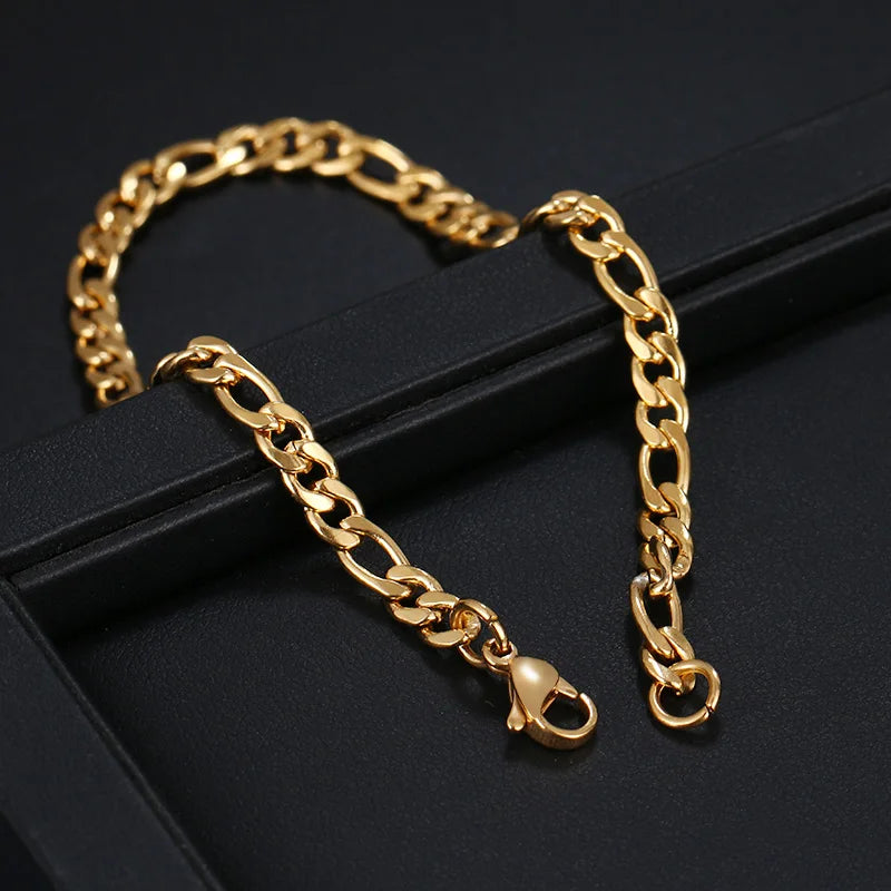 Figaro Style Stainless Steel Chain Bracelets For Men Women Gold Silver Color Classic Jewelry