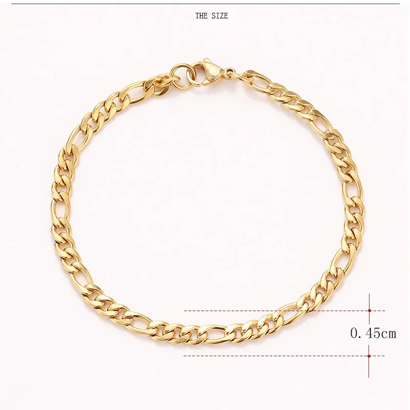 Figaro Style Stainless Steel Chain Bracelets For Men Women Gold Silver Color Classic Jewelry