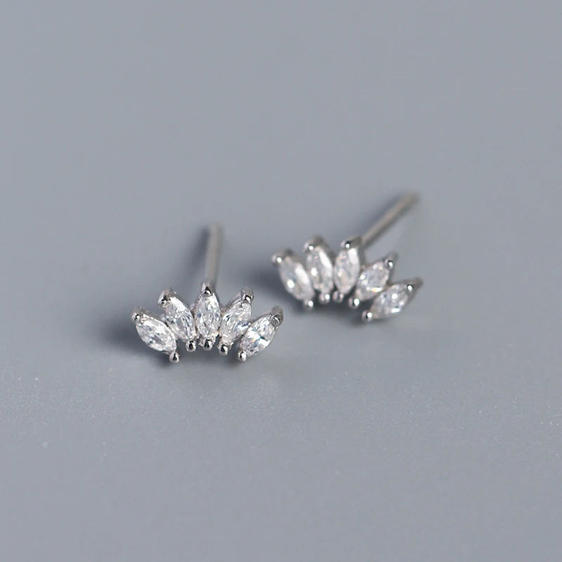 Trendy Crystal Floral Leaf 925 Sterling Silver Stud Earrings for Women Chic Fine Jewelry Accessories