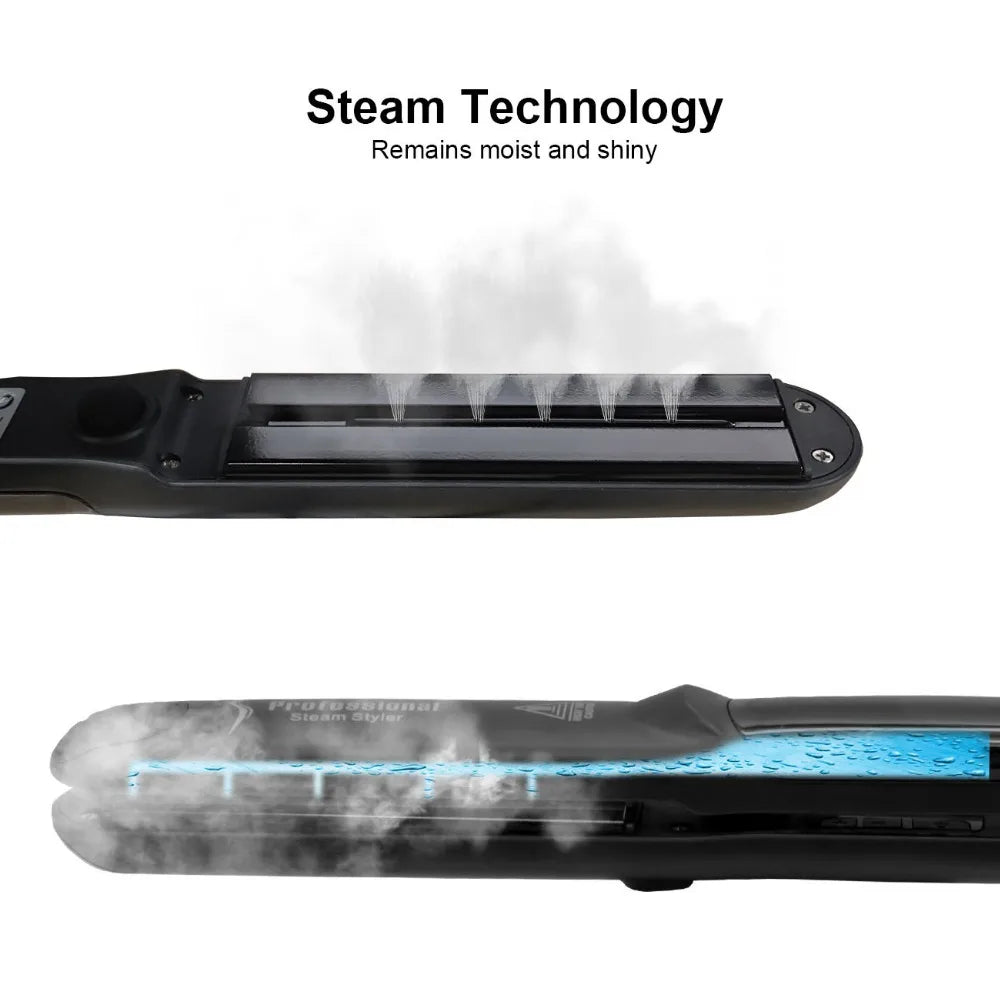 Fast Heating Electric Steam Vapors Ceramic Flat Iron Hair Straightener 450℉ Argan Oil Treatment Professional Hair Care Tool