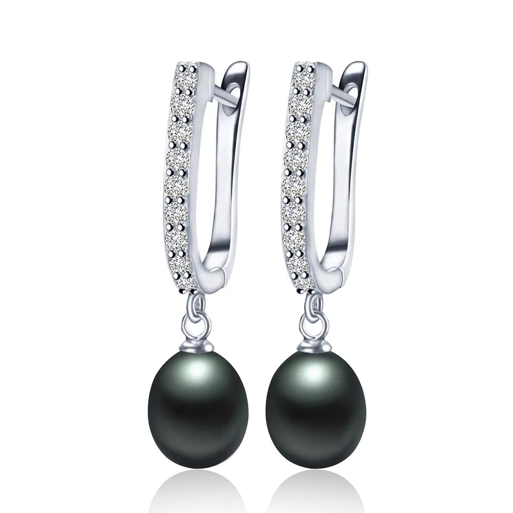 Crystals Drop 925 Sterling Silver Pearl Earrings for Women Girls Natural Freshwater Real Pearls Fashion Zircon Jewelry