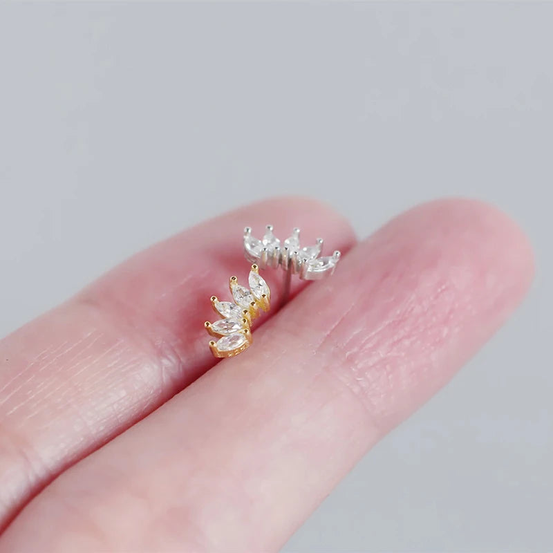 Trendy Crystal Floral Leaf 925 Sterling Silver Stud Earrings for Women Chic Fine Jewelry Accessories