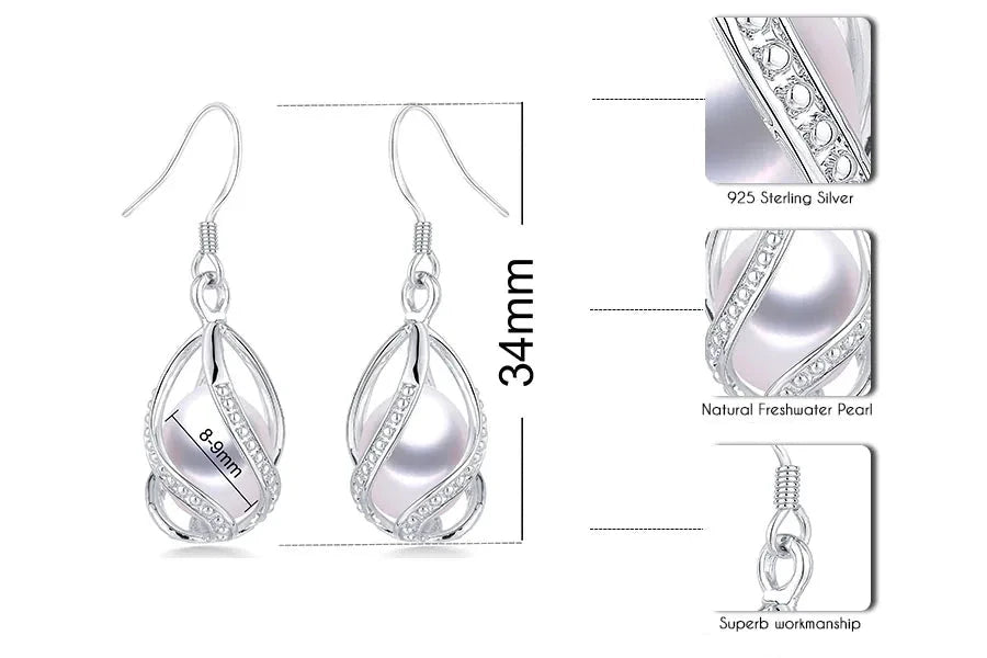 Elegant Crystal Water Drop Wave Pearl Earrings for Women Girls 925 Sterling Silver Genuine Natural Freshwater Pearls Jewelry