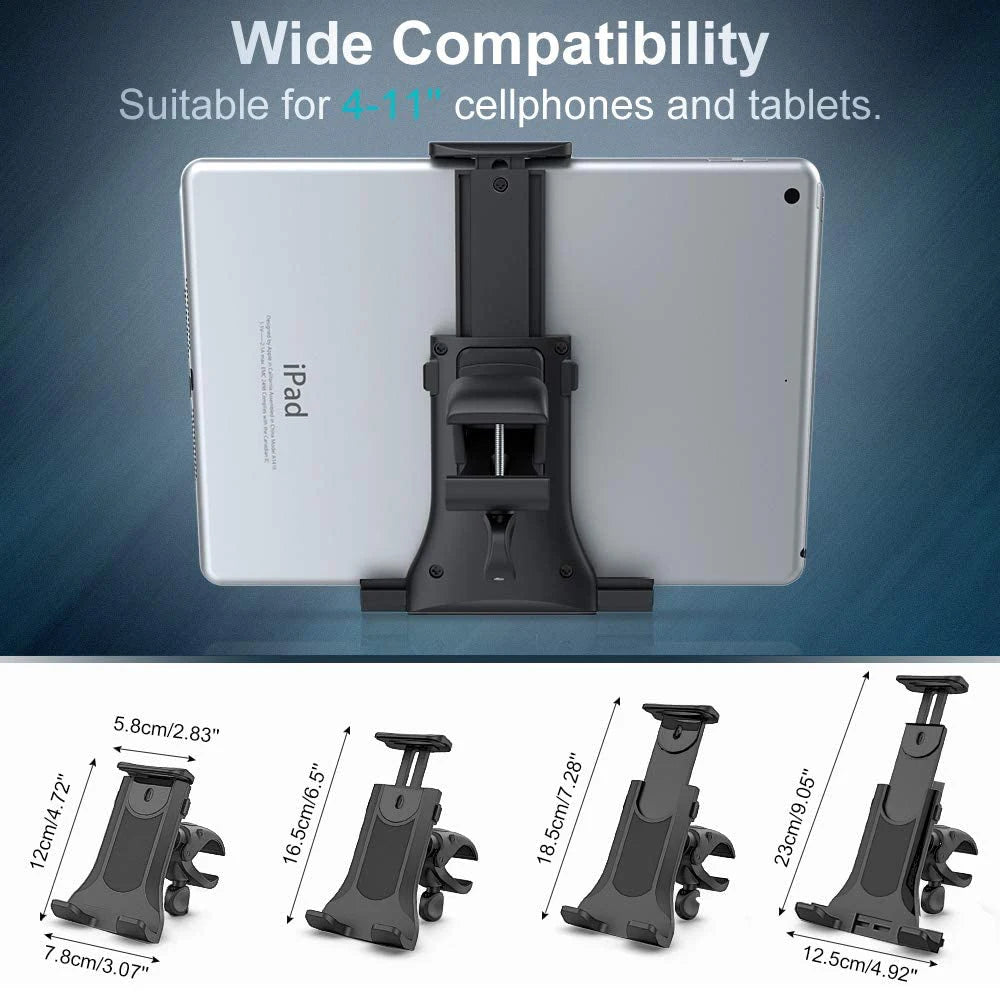 Treadmill Bike Tablet Holder Stand Mount for 4-11 inch Devices Indoor Gym Handlebar Bracket