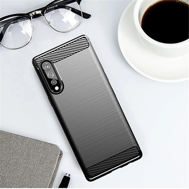 Shockproof Carbon Fiber Silicone Phone Case for LG Velvet 5G Rubber Bumper Cover