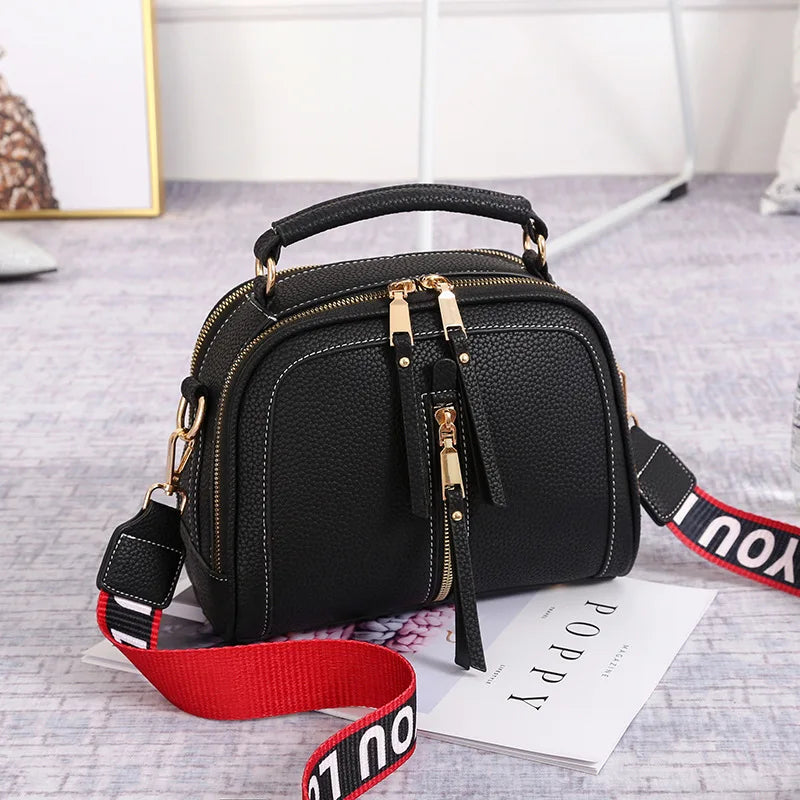 Women's Luxury Design Leather Shoulder Wide Strap Handbags Purses Crossbody Messenger Bags