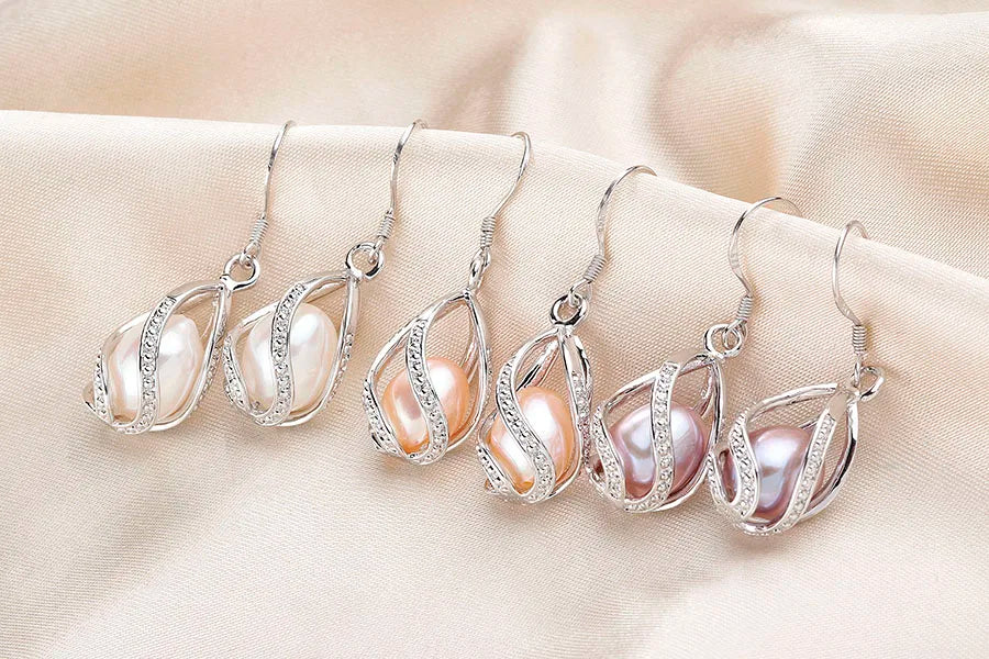 Elegant Crystal Water Drop Wave Pearl Earrings for Women Girls 925 Sterling Silver Genuine Natural Freshwater Pearls Jewelry