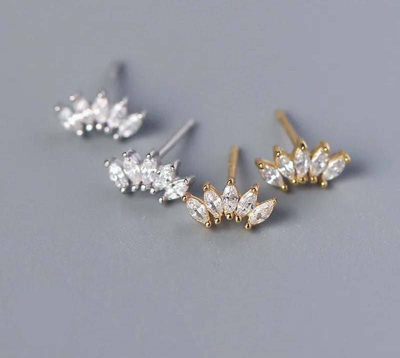 Trendy Crystal Floral Leaf 925 Sterling Silver Stud Earrings for Women Chic Fine Jewelry Accessories