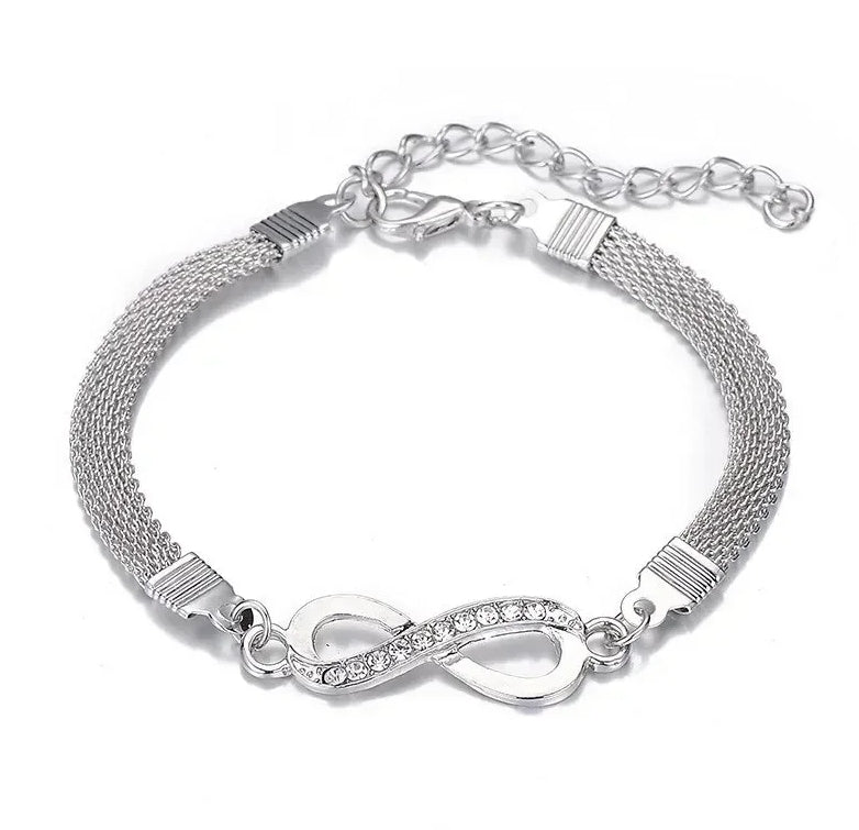 Infinity Symbol Silver Plated Crystal Bracelets Unisex Fashion Elegant Jewelry Gift