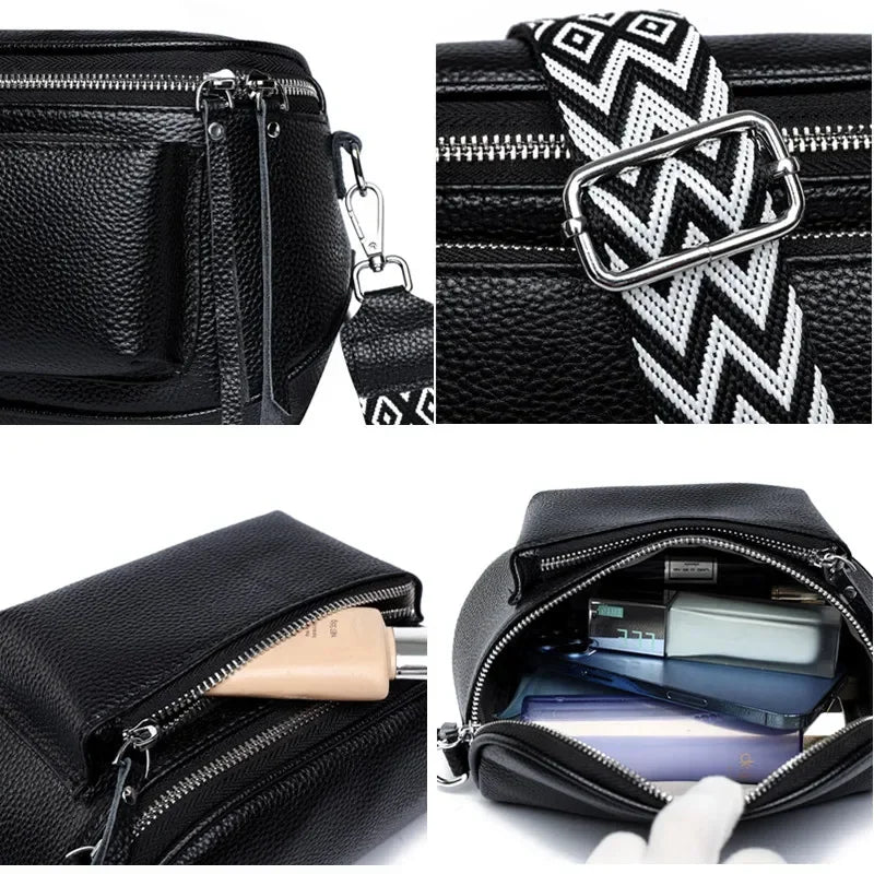 Luxury Genuine Leather Shoulder Saddle Handbag for Women Crossbody Cowhide Fashion Messenger Bags