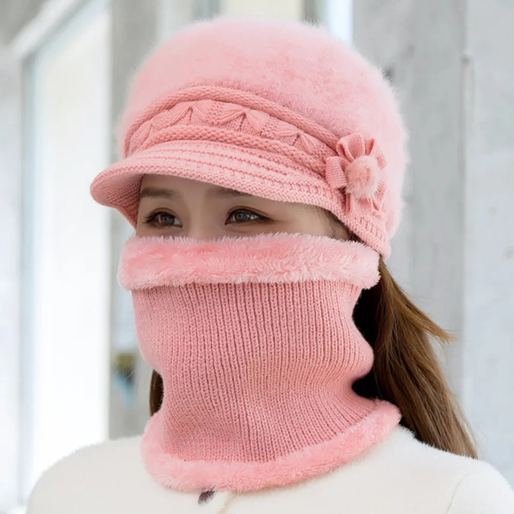 Knitted Hat and Scarf Set Keep Warm Cap Hats Cotton Scarves for Women Girls Female Casual Winter Hat