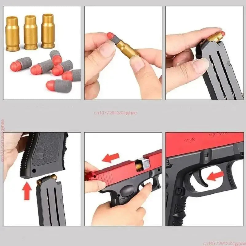 Foam Darts M1911 Glock Pistol Toy Gun Soft Bullet Shell Ejecting Blaster Manual Airsoft Weapon with Silencer For Kids Adults
