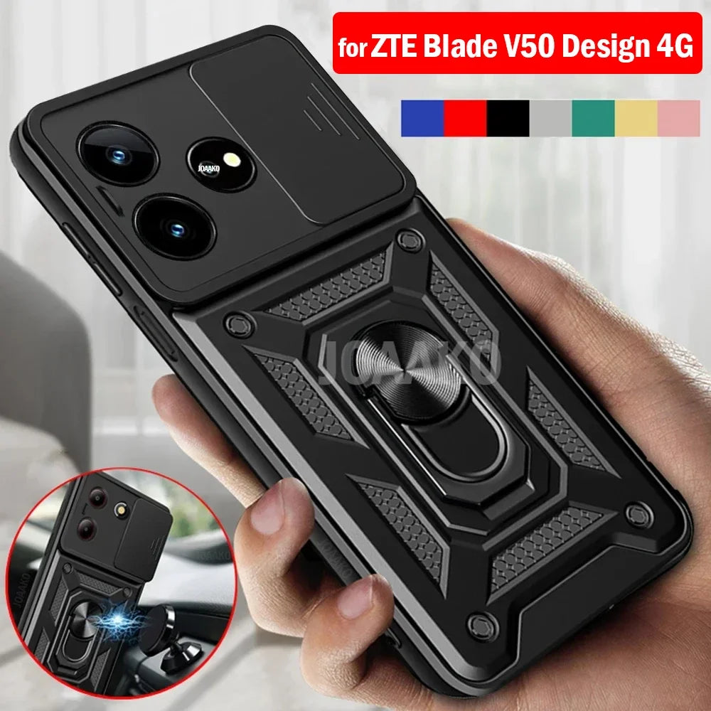 Shockproof Phone Case for ZTE Blade V50 Design 4G Camera Protection Ring Stand Magnetic Back Cover