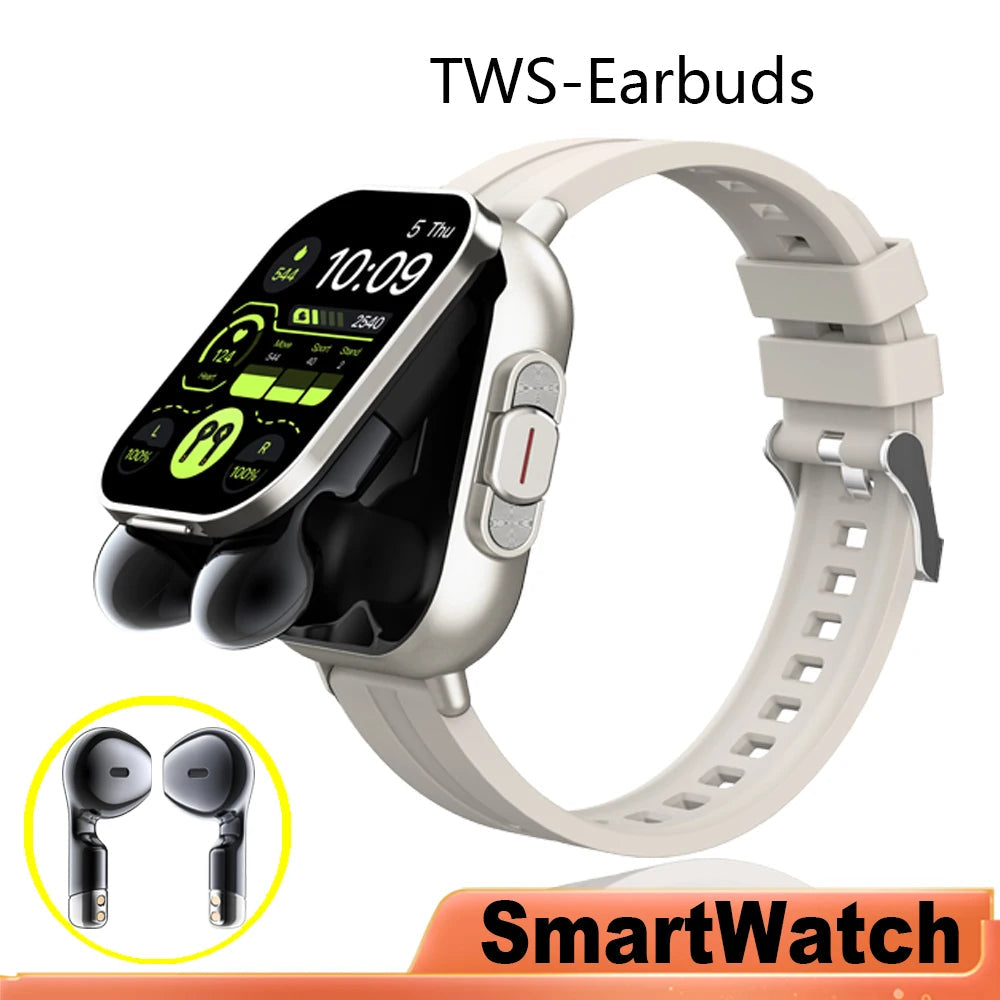 New Technology 2-in-1 Earphones and GPS Smartwatch Combo Bluetooth Call Heart Rate Blood Pressure Health Monitoring Play Music Smart Wrist Watch and Earbuds