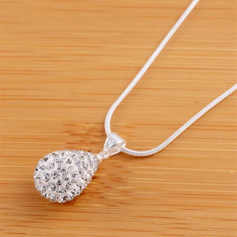 Elegant Water Drop Pendant 925 Sterling Silver Crystals Necklace Charm for Women Fashion Zircon Jewelry Accessory